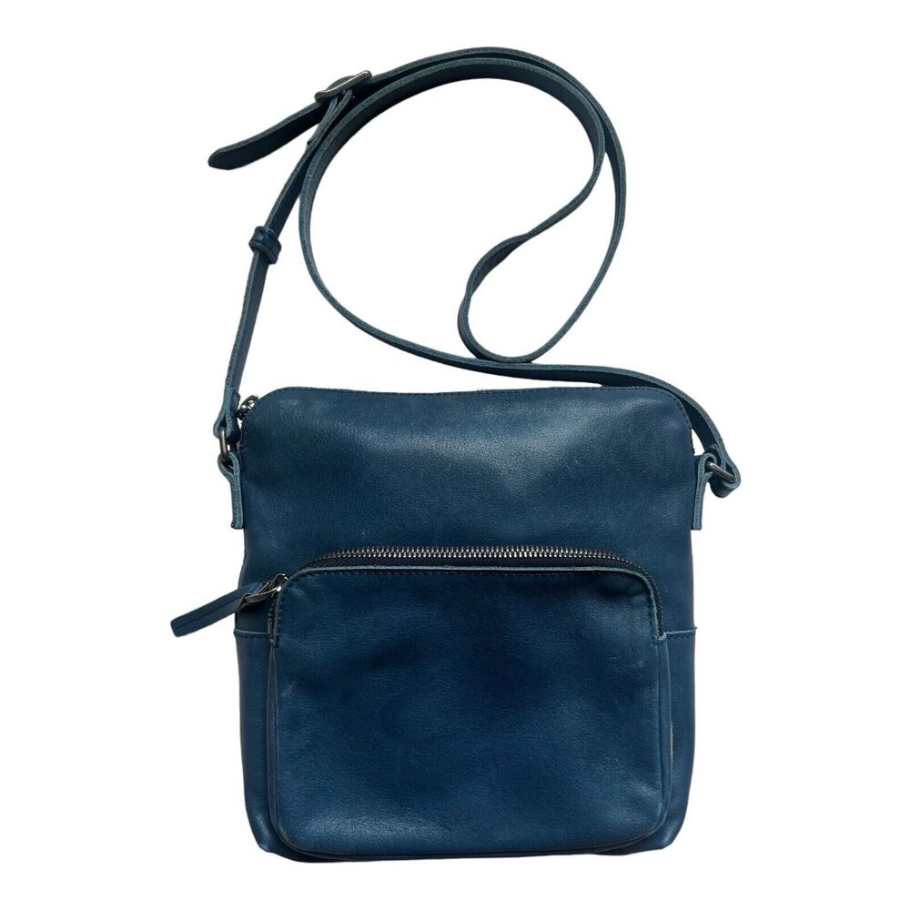 Ecco Blue Leather Crossbody Shoulder Bag Adjustable Strap Purse